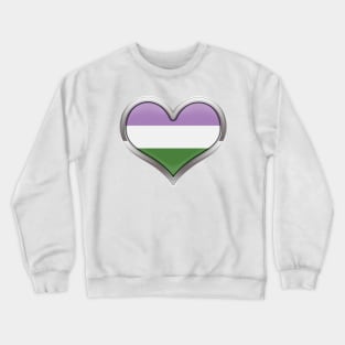 Large Genderqueer Pride Flag Colored Heart with Chrome Frame Crewneck Sweatshirt